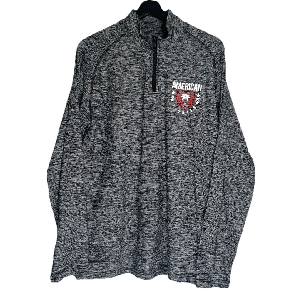 American Fighter Mens Gray Space Dye 1/4 Zip Pullover Graphic Training Shirt L‎